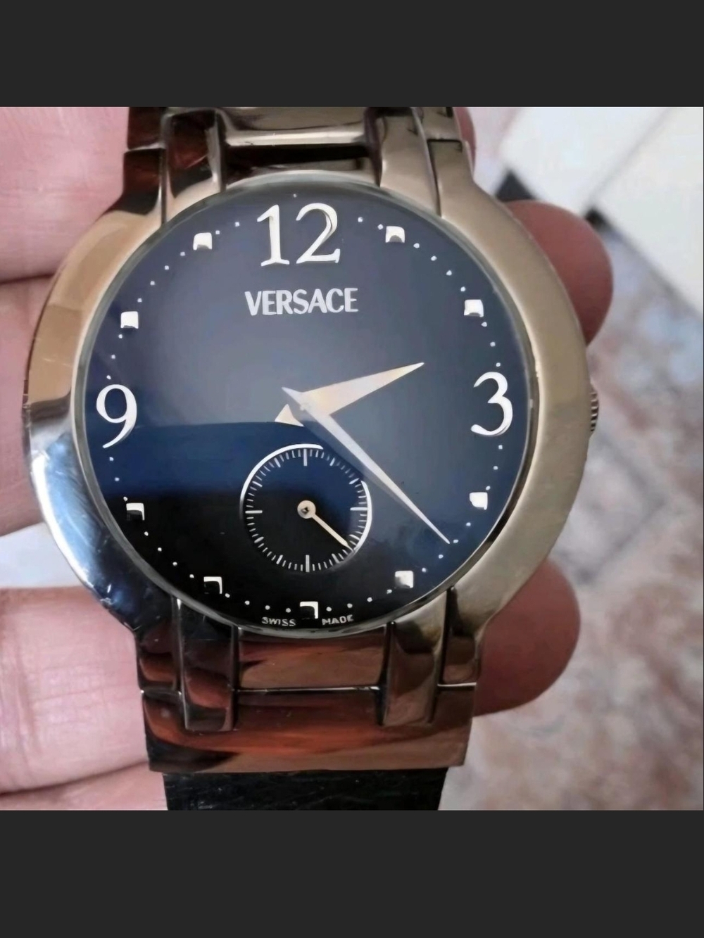Versace Men's Black Dial Silver-Tone Bracelet Watch